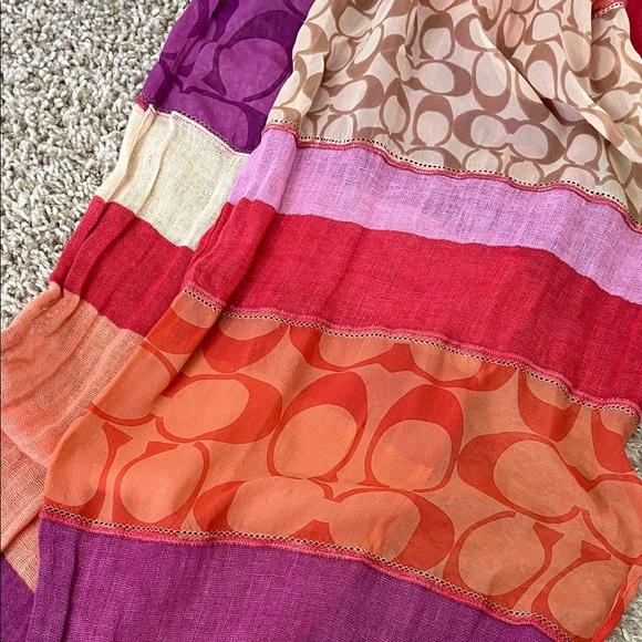 Coach Pink Purple Orange Creme & Brown Colorway Patchwork Scarf - Picture 8 of 16